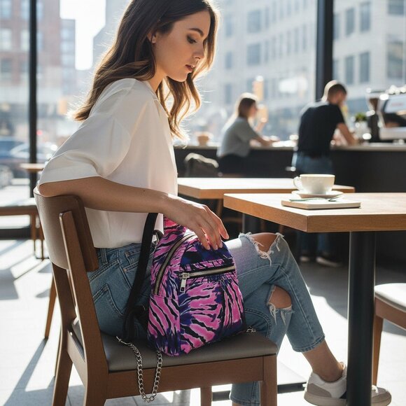 Purple & Pink Mini Backpack | Chain Strap Detail | Y2K Streetwear Style - Picture 1 of 8